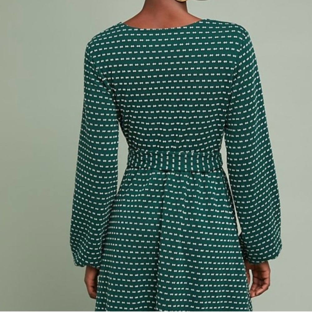 Anthropologie x Maeve-Forest Green Malta belted dress with white polka dots.S - Picture 3 of 12